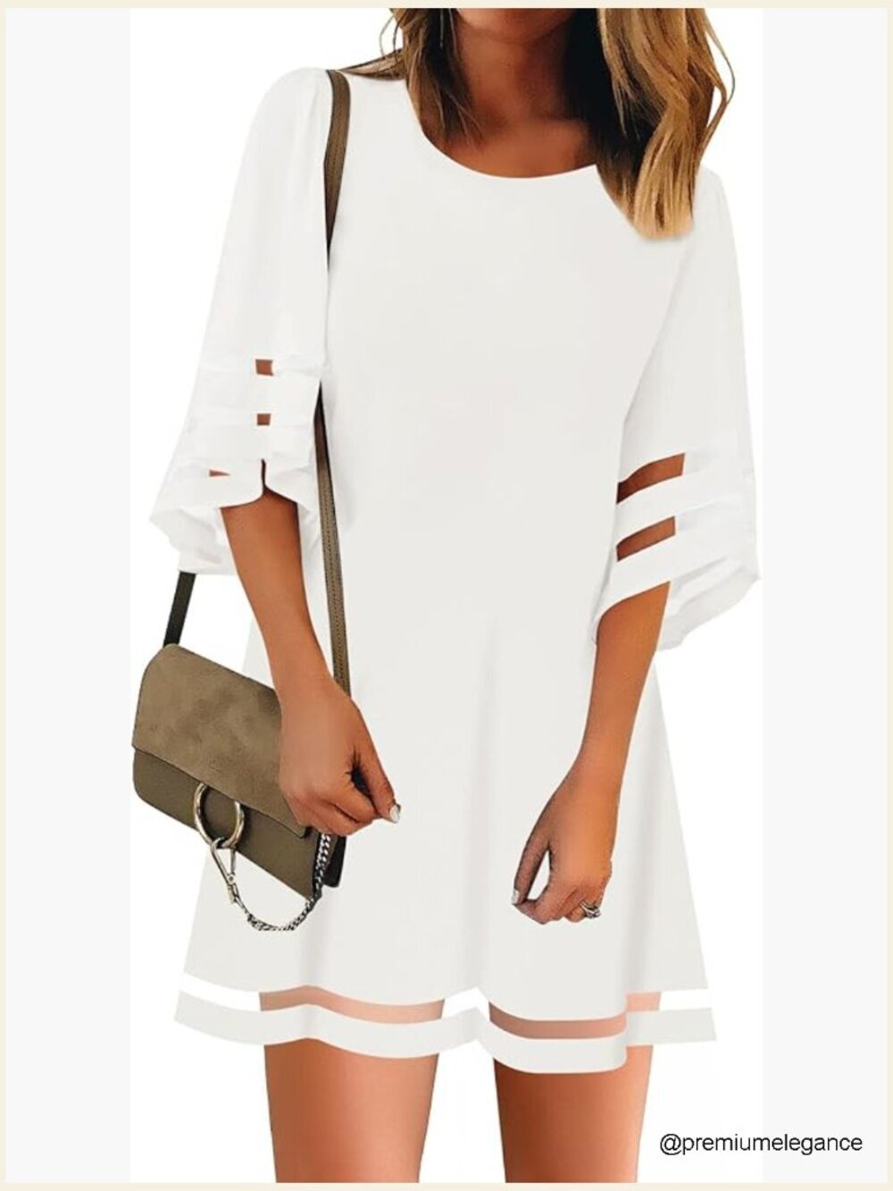 Casual A-Line Dress with Mesh Panel Bell Sleeves, Loose Fit Tunic